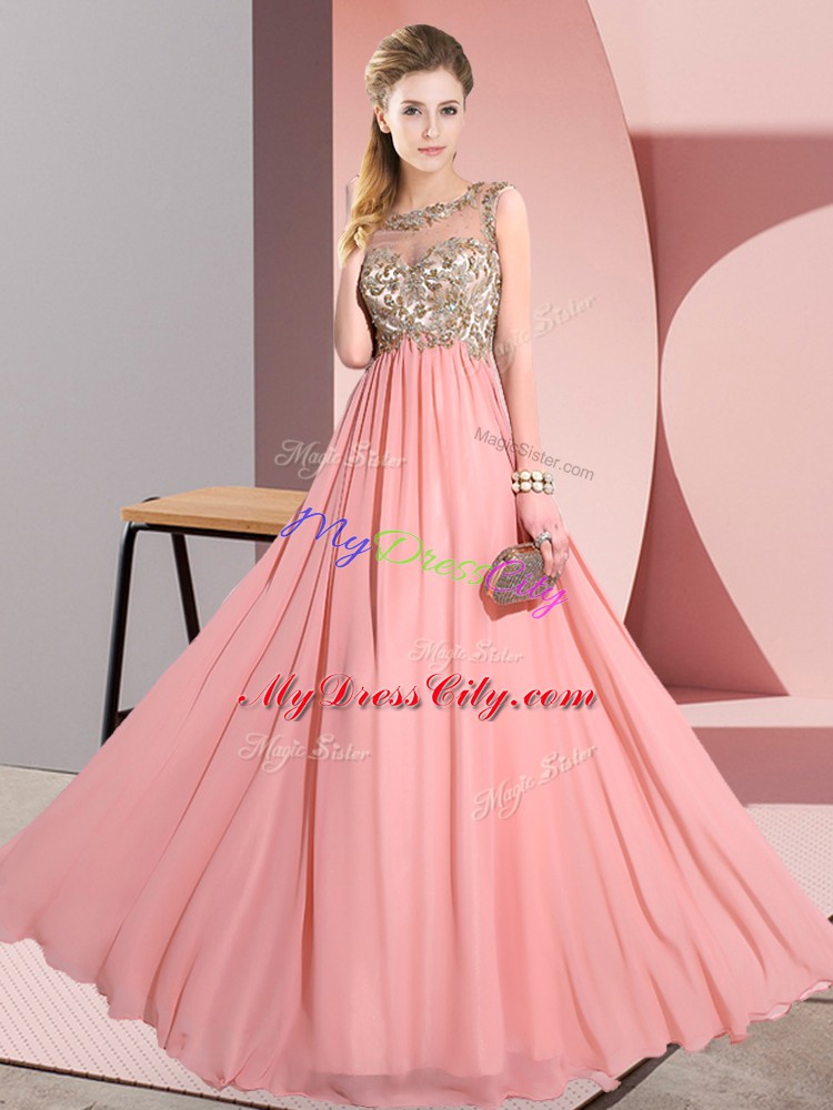 Enchanting Pink Scoop Backless Beading and Appliques Bridesmaid Dress Sleeveless