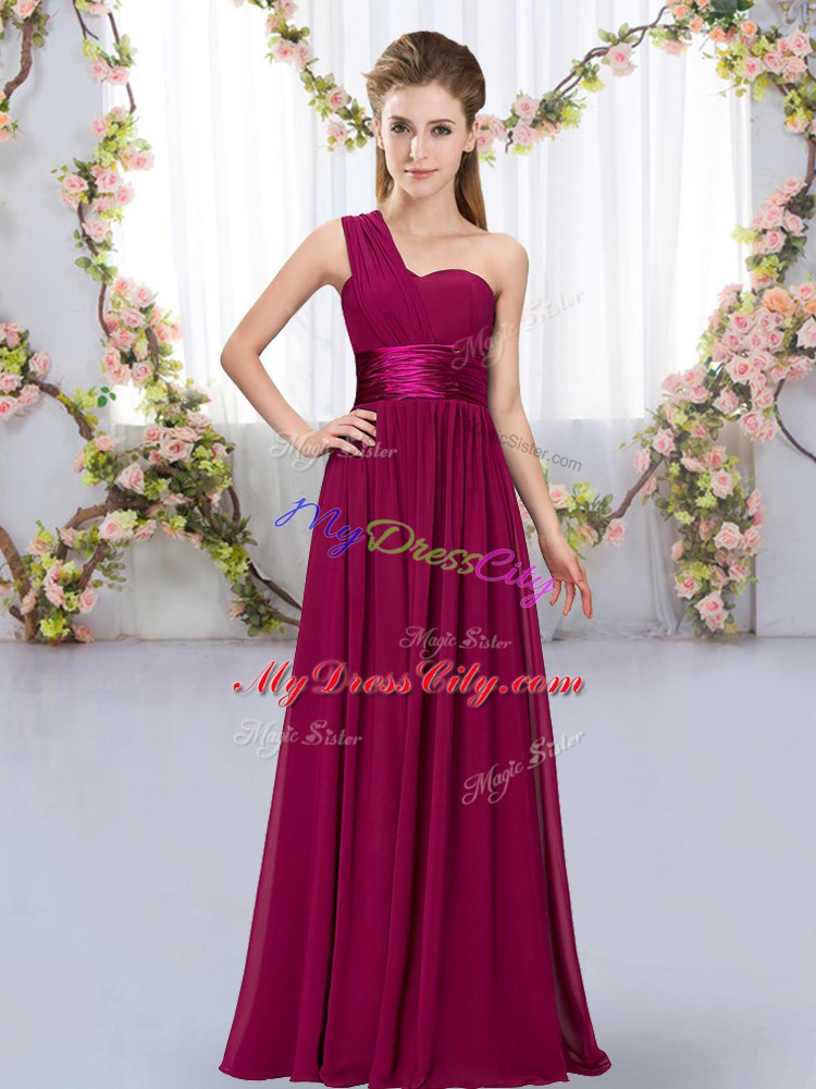 Fuchsia Lace Up Wedding Party Dress Belt Sleeveless Floor Length