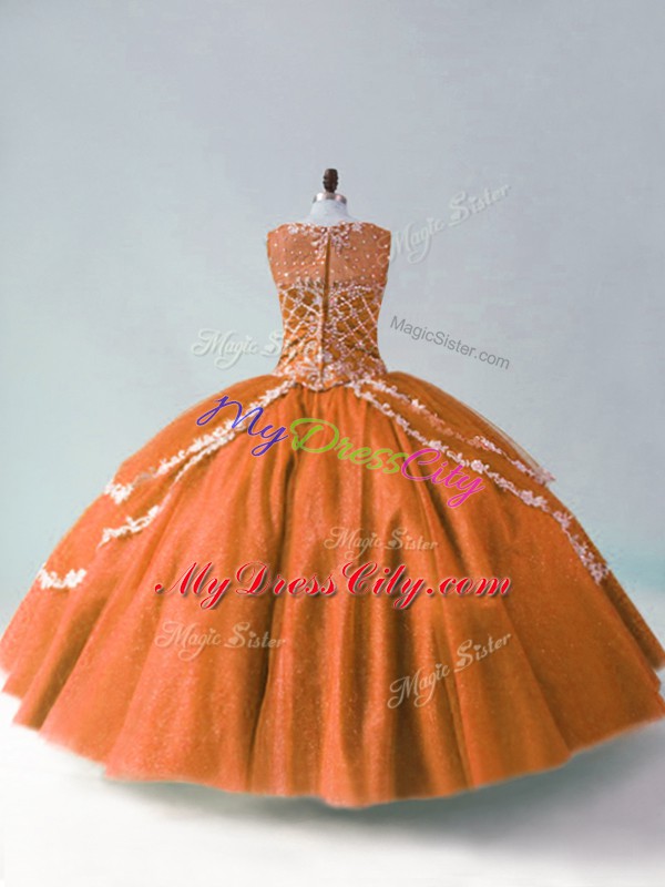 Rust Red Sleeveless Tulle Zipper Quinceanera Dress for Sweet 16 and Quinceanera