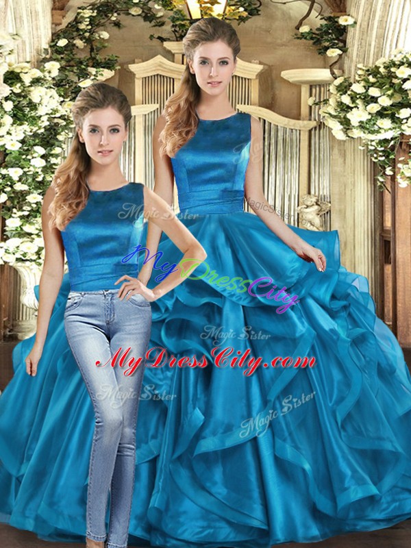 Charming Teal Scoop Lace Up Ruffles 15 Quinceanera Dress Sleeveless