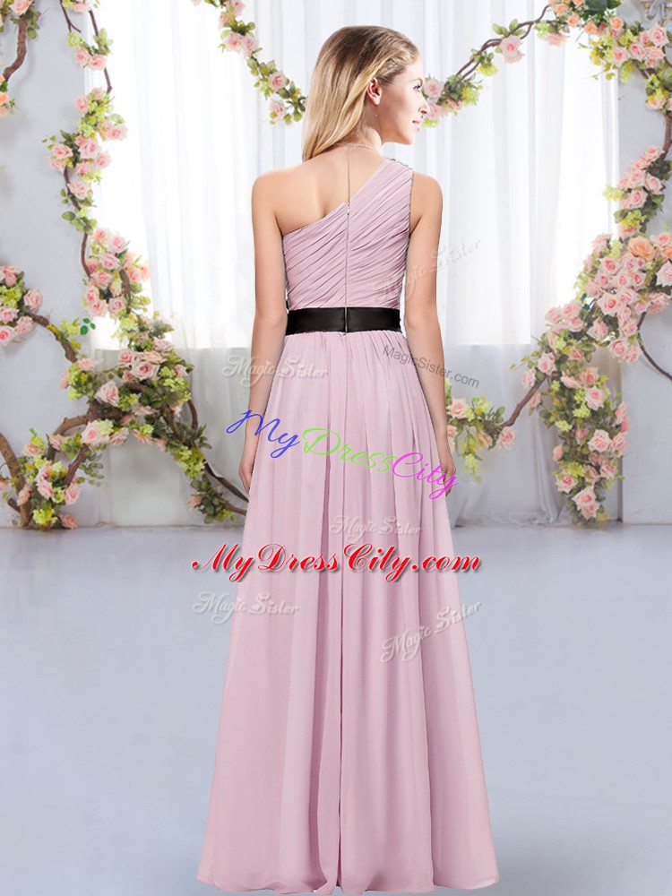 Chiffon One Shoulder Sleeveless Zipper Belt Quinceanera Court Dresses in Gold