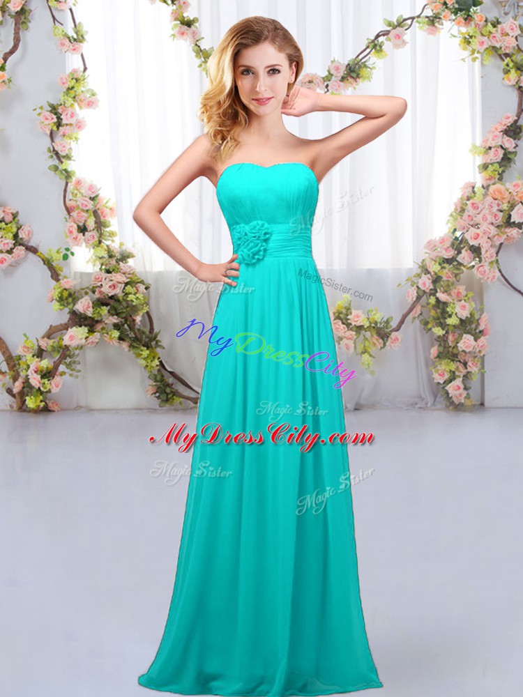 Noble Aqua Blue Empire Hand Made Flower Bridesmaids Dress Lace Up Chiffon Sleeveless Floor Length