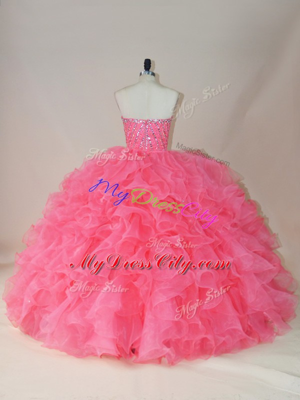 Pink Sweet 16 Dresses Sweet 16 and Quinceanera with Beading and Ruffles Sweetheart Sleeveless Zipper