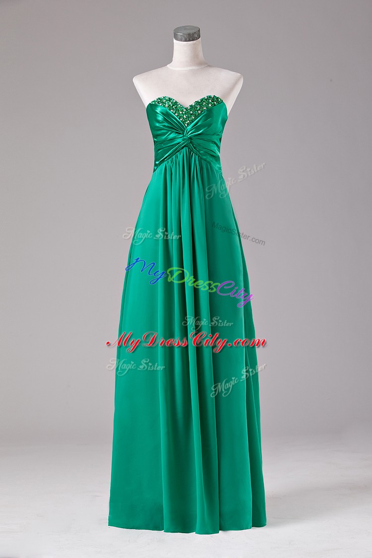 Green Sleeveless Floor Length Beading Zipper Homecoming Dress