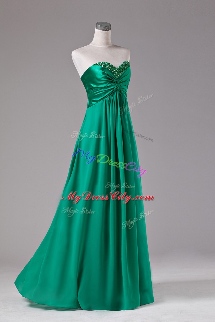 Green Sleeveless Floor Length Beading Zipper Homecoming Dress