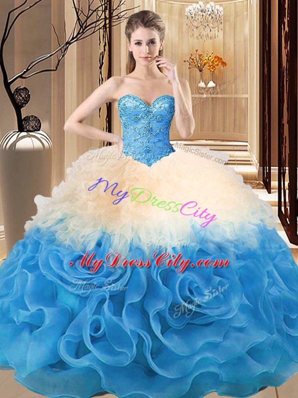 Ideal Beading and Ruffles Sweet 16 Dresses Multi-color Lace Up Sleeveless Floor Length