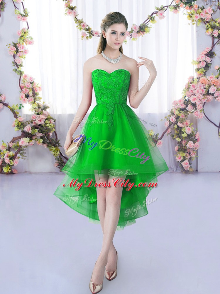 Flirting Green Sleeveless High Low Lace Lace Up Wedding Party Dress