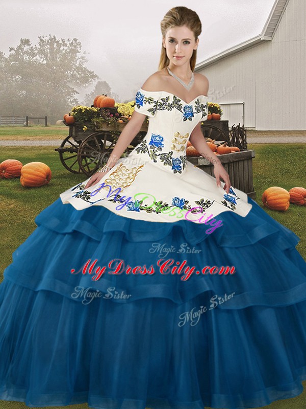 Blue Quince Ball Gowns Off The Shoulder Sleeveless Brush Train Lace Up