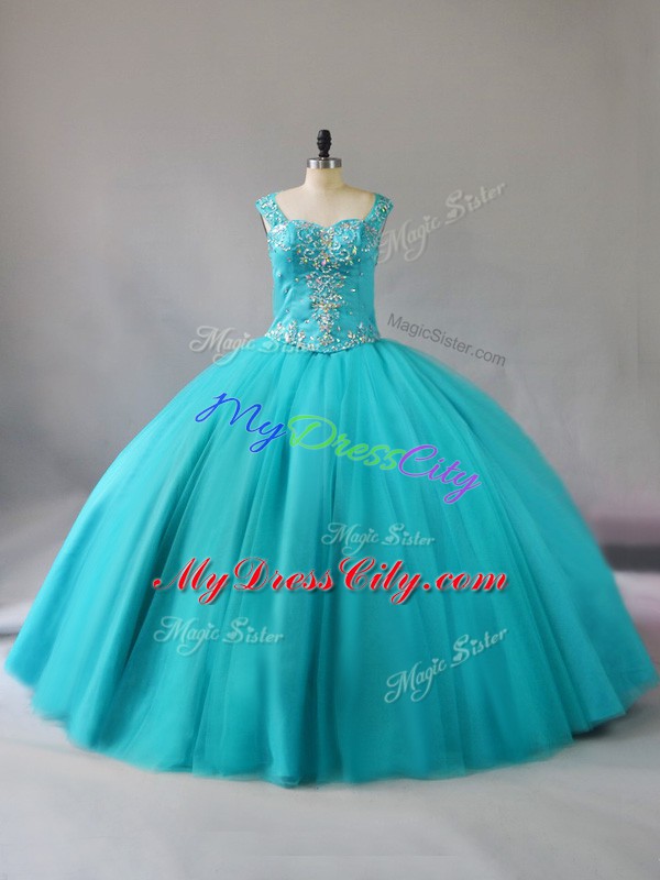 Dramatic Tulle Sleeveless Floor Length 15 Quinceanera Dress and Beading