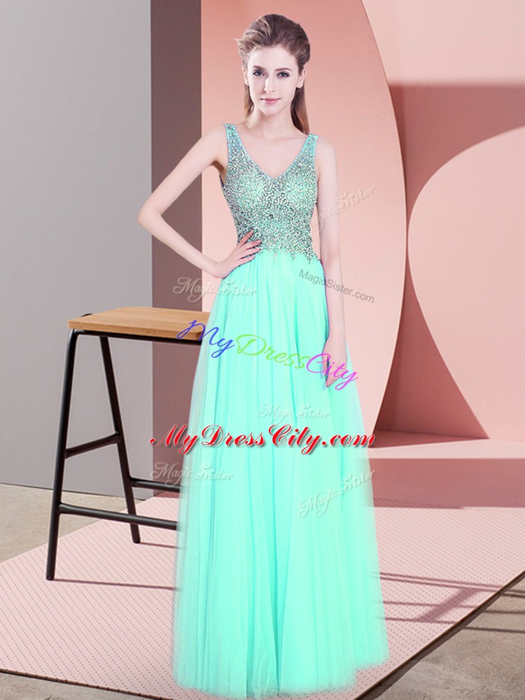 Tulle Sleeveless Floor Length Pageant Dress for Womens and Beading