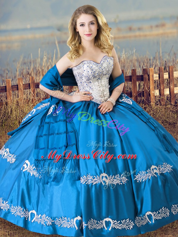 Luxurious Baby Blue Sleeveless Floor Length Beading and Embroidery Lace Up Quinceanera Dresses