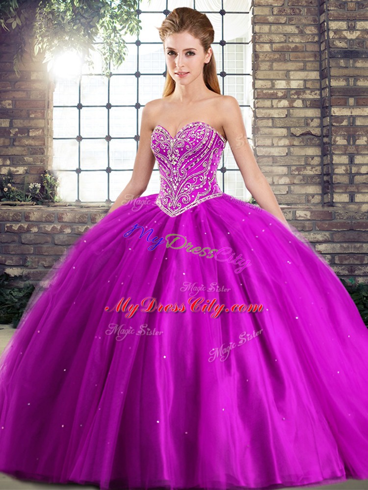 Ball Gowns Sleeveless Purple Quince Ball Gowns Brush Train Lace Up