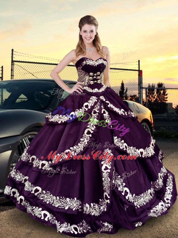 Purple Sleeveless Satin and Silk Like Satin Lace Up Sweet 16 Quinceanera Dress for Sweet 16 and Quinceanera