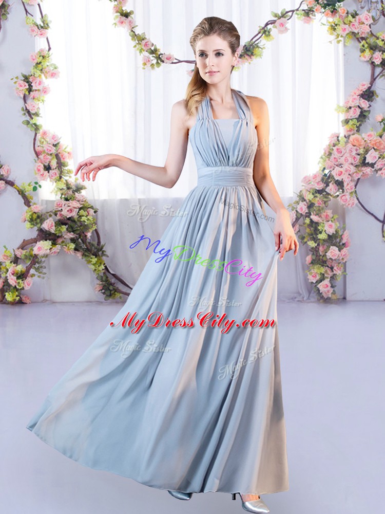 Custom Designed Sleeveless Floor Length Belt Lace Up Wedding Guest Dresses with Grey