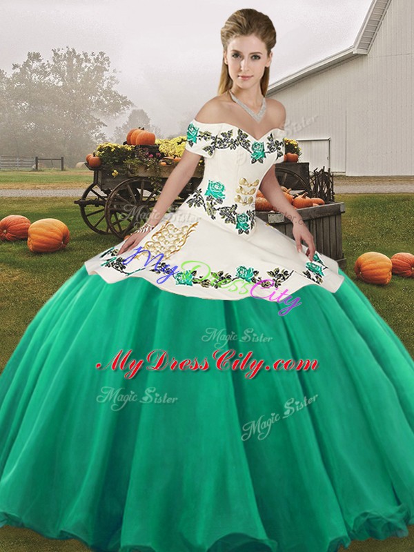 Custom Fit Turquoise Sleeveless Organza Lace Up 15th Birthday Dress for Military Ball and Sweet 16 and Quinceanera