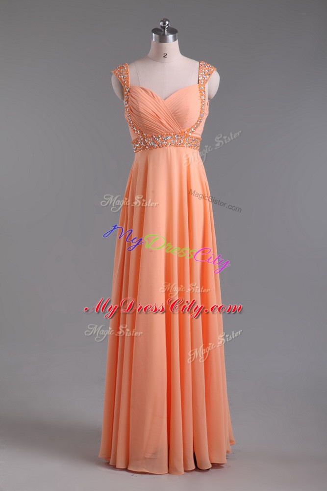 Pretty Chiffon Straps Sleeveless Backless Beading Club Wear in Orange