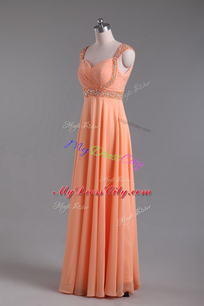 Pretty Chiffon Straps Sleeveless Backless Beading Club Wear in Orange