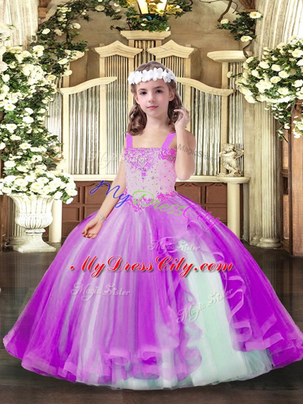 Nice Beading Winning Pageant Gowns Lilac Lace Up Sleeveless Floor Length