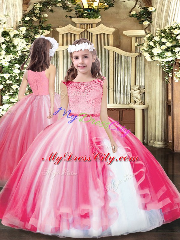 Pink Sleeveless Lace Floor Length High School Pageant Dress