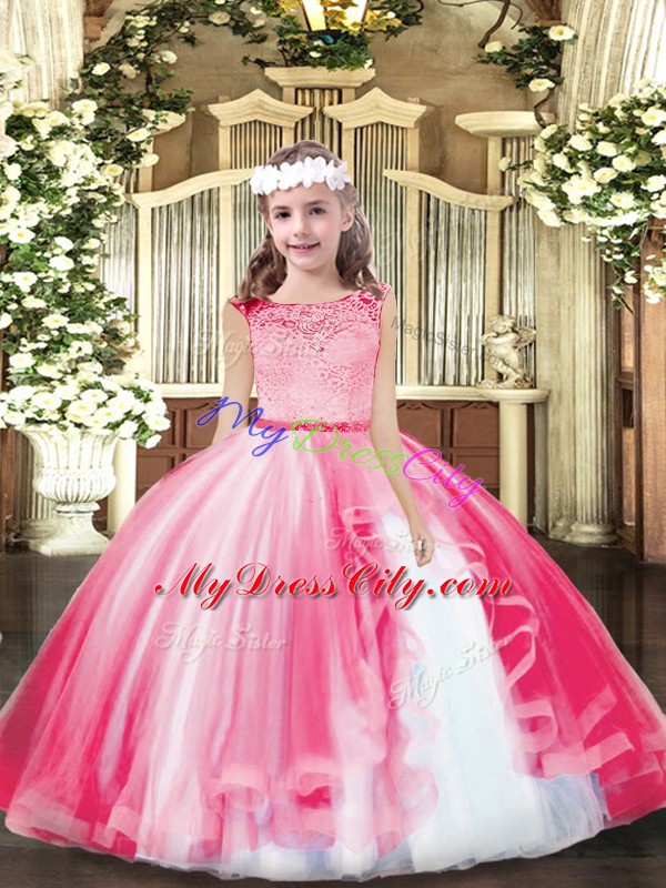 Pink Sleeveless Lace Floor Length High School Pageant Dress