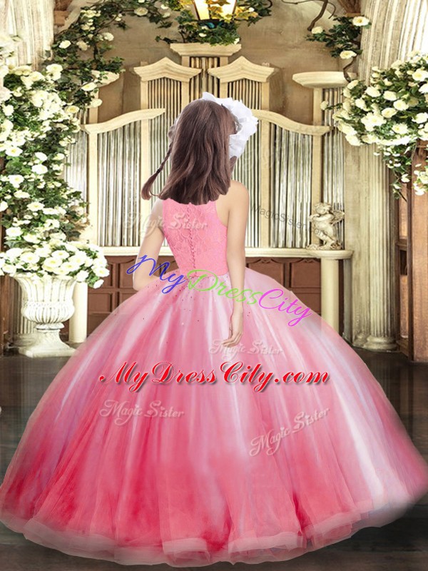 Pink Sleeveless Lace Floor Length High School Pageant Dress