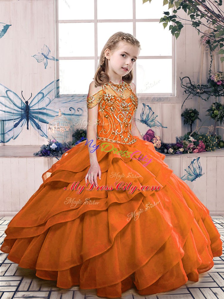 Sweet Sleeveless Beading Lace Up Pageant Gowns For Girls