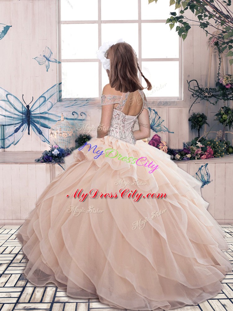 Sweet Sleeveless Beading Lace Up Pageant Gowns For Girls