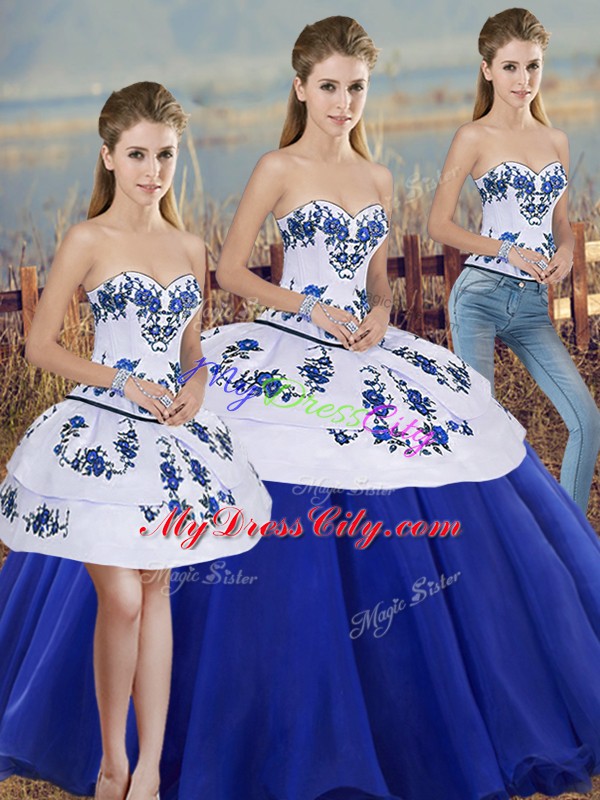 Royal Blue Lace Up Sweet 16 Dresses Embroidery and Bowknot Sleeveless Floor Length