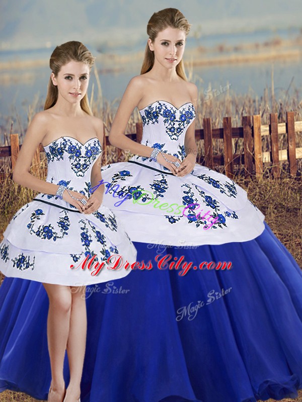 Royal Blue Lace Up Sweet 16 Dresses Embroidery and Bowknot Sleeveless Floor Length