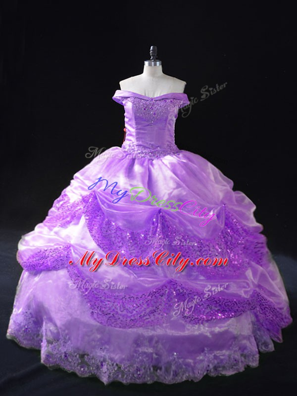 Lavender Quinceanera Gown Organza Sleeveless Beading and Appliques and Sequins