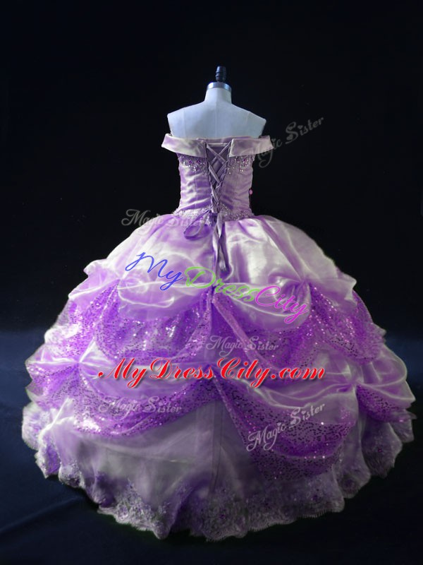 Lavender Quinceanera Gown Organza Sleeveless Beading and Appliques and Sequins