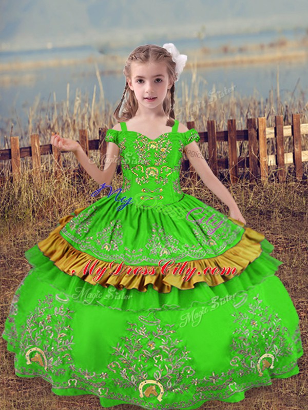 Sleeveless Satin Lace Up Child Pageant Dress for Wedding Party