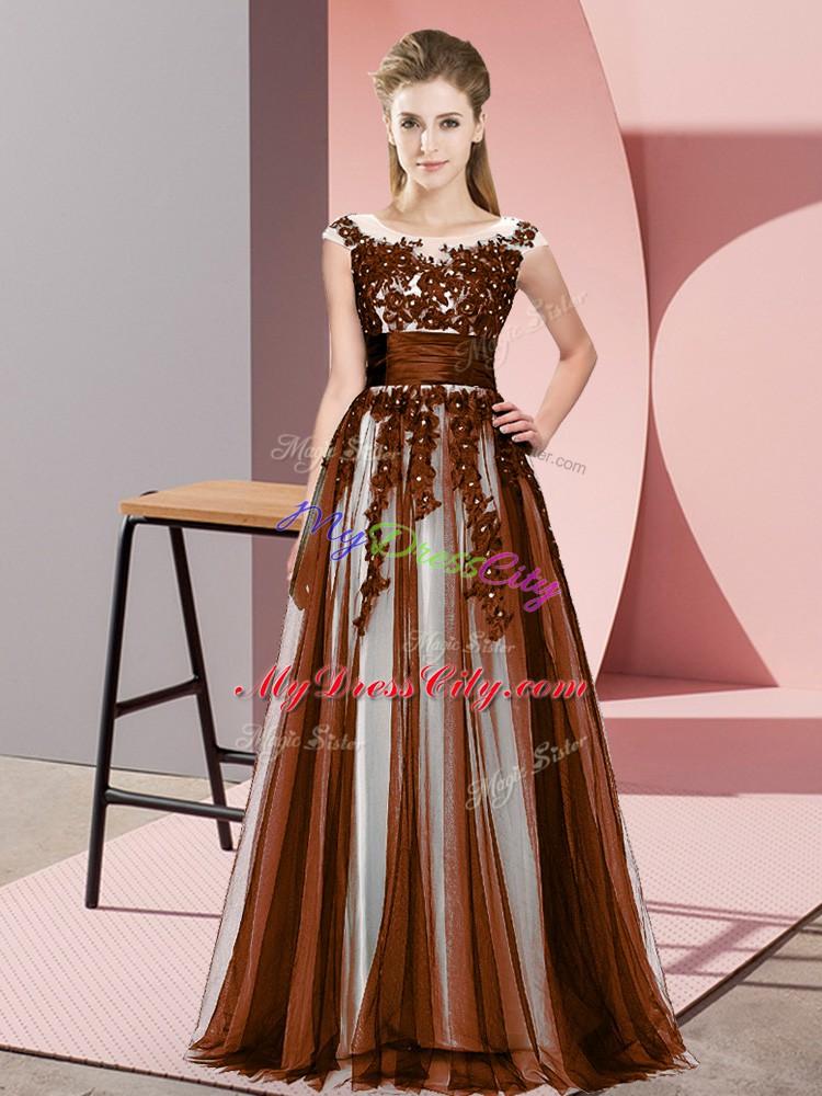 Fancy Brown Zipper Wedding Party Dress Beading and Lace Sleeveless Floor Length