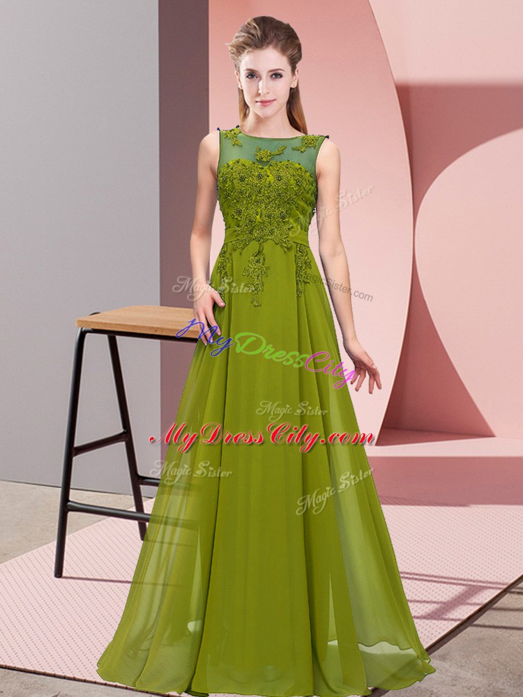 Chiffon Sleeveless Floor Length Wedding Guest Dresses and Beading and Appliques