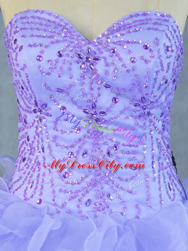 Delicate Beading and Ruffles Vestidos de Quinceanera Lavender Lace Up Sleeveless Floor Length