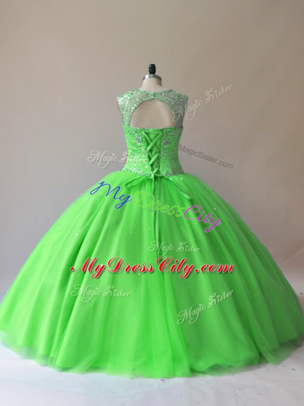 Sleeveless Floor Length Beading Lace Up Sweet 16 Dress with