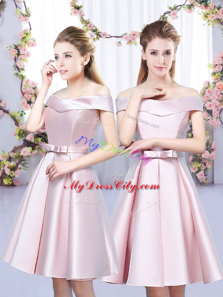 Baby Pink Quinceanera Dama Dress Wedding Party with Bowknot Off The Shoulder Sleeveless Lace Up