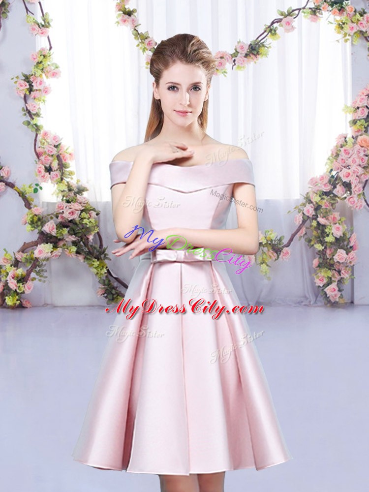 Baby Pink Quinceanera Dama Dress Wedding Party with Bowknot Off The Shoulder Sleeveless Lace Up