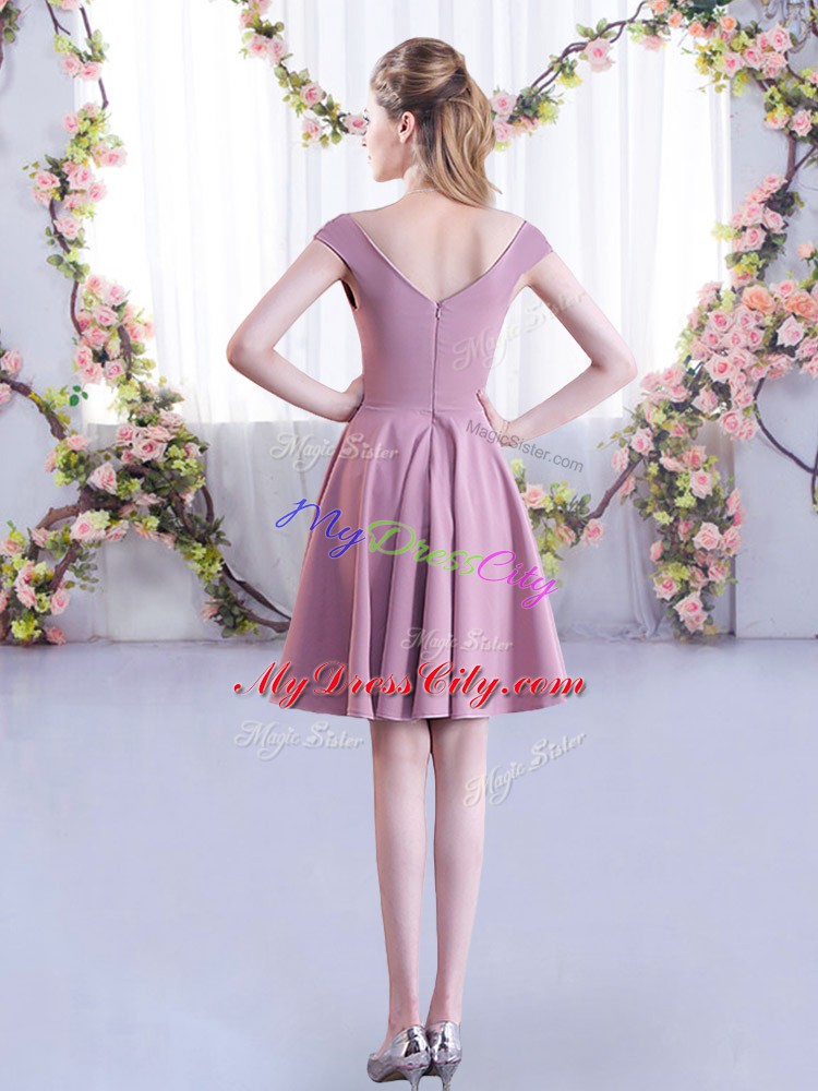 Cap Sleeves Mini Length Ruching Zipper Bridesmaid Gown with Lavender