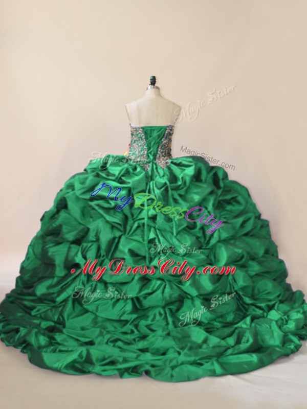 Custom Design Green Sleeveless Tulle Brush Train Lace Up Sweet 16 Dress for Sweet 16 and Quinceanera