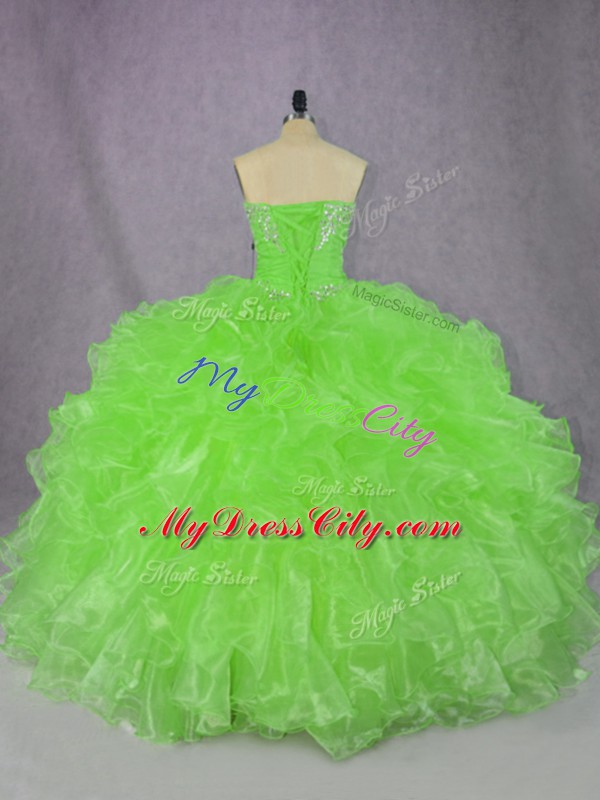 Colorful Strapless Sleeveless Ball Gown Prom Dress Floor Length Beading and Ruffles Organza