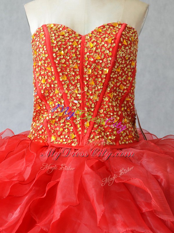 Floor Length Red Quinceanera Dress Sweetheart Sleeveless Lace Up