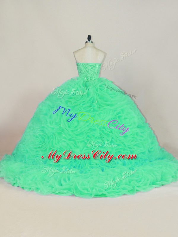 Fantastic Green Lace Up Quinceanera Dresses Beading and Ruffles Sleeveless Court Train