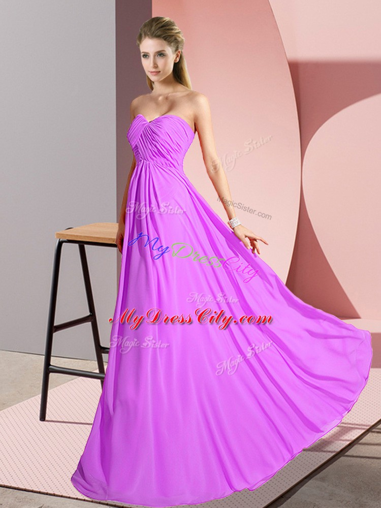 Exceptional Empire Juniors Evening Dress Lilac Sweetheart Chiffon Sleeveless Floor Length Lace Up