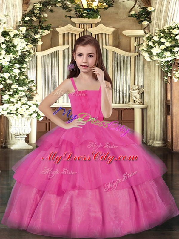 Customized Straps Sleeveless Tulle Pageant Dress Toddler Ruffled Layers Lace Up