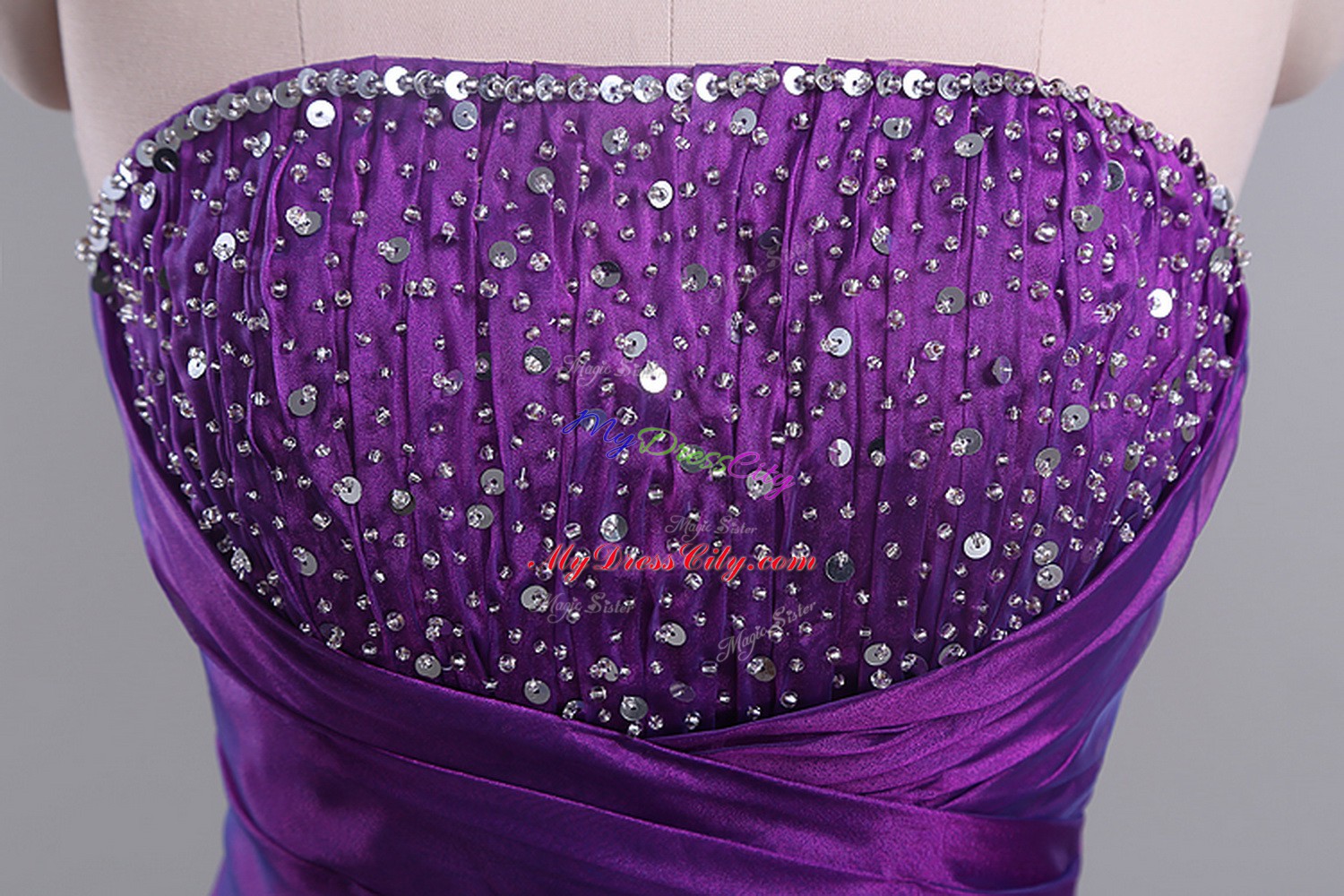 Eggplant Purple Lace Up 15th Birthday Dress Beading and Ruching Sleeveless Floor Length