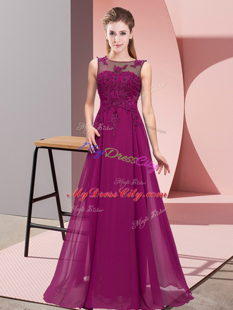 Low Price Chiffon Scoop Sleeveless Zipper Beading and Appliques Wedding Party Dress in Purple