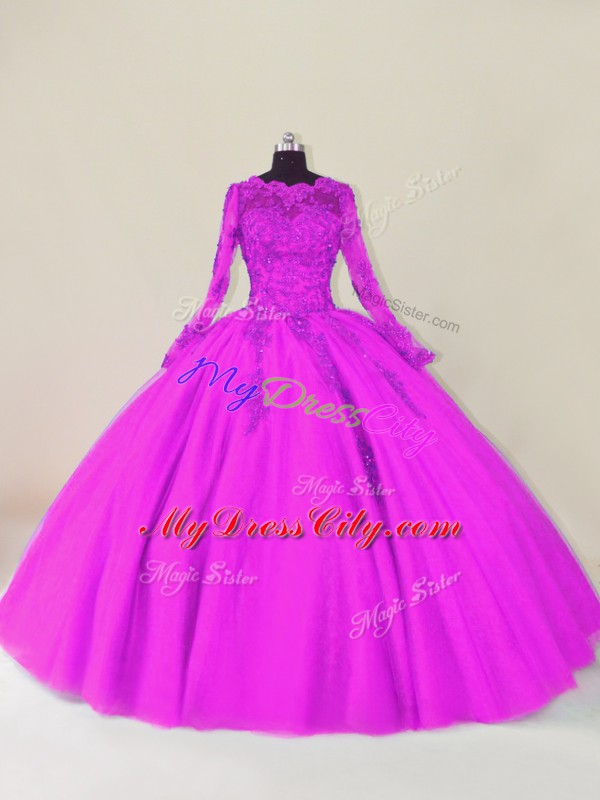 Graceful Long Sleeves Lace and Appliques Zipper Quinceanera Dress