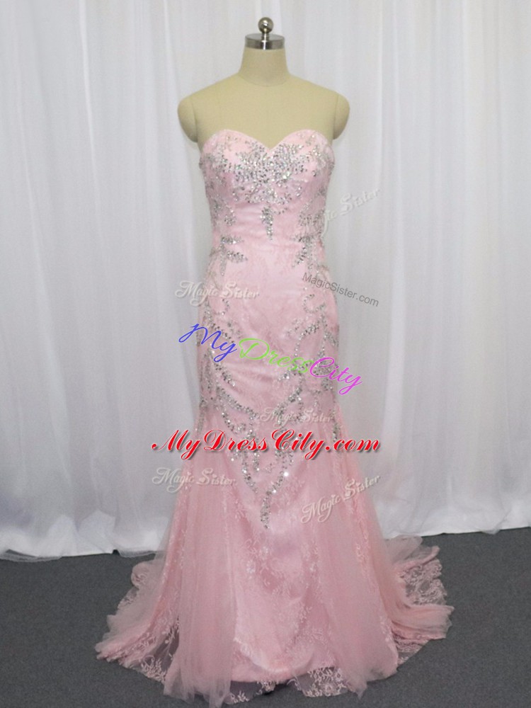 Nice Tulle Sleeveless Pageant Dress for Girls Brush Train and Beading