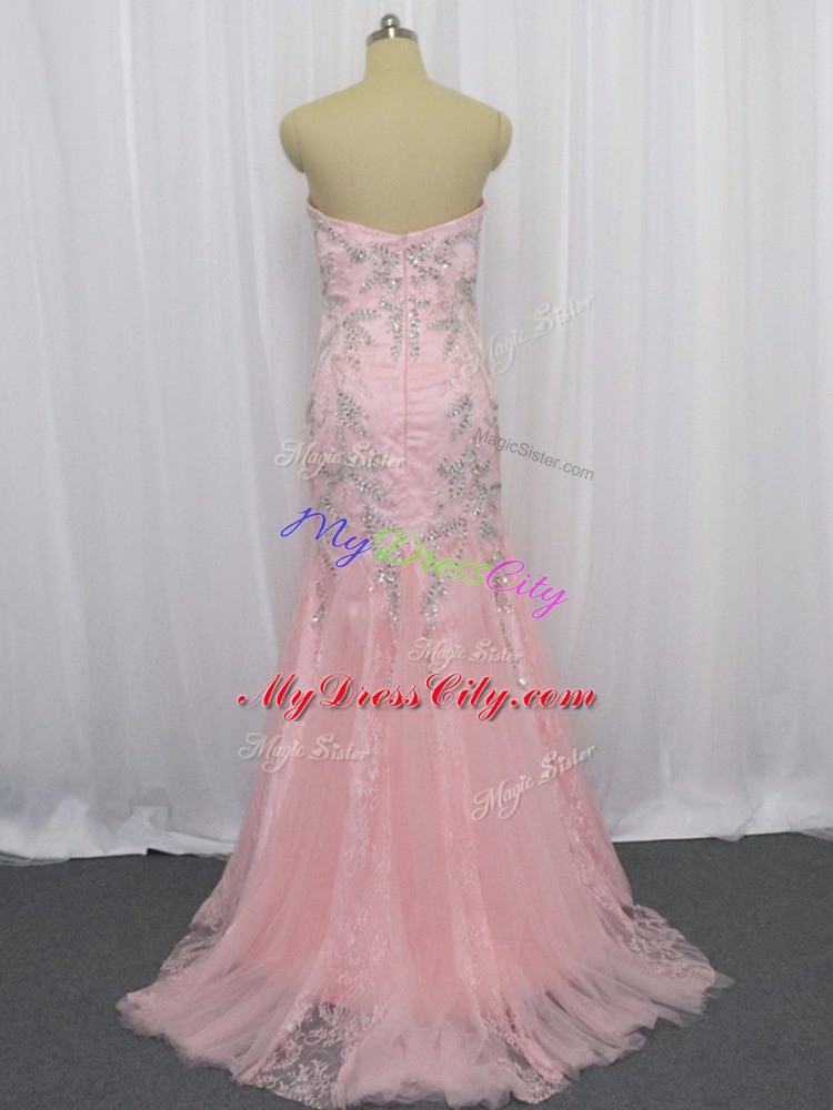 Nice Tulle Sleeveless Pageant Dress for Girls Brush Train and Beading